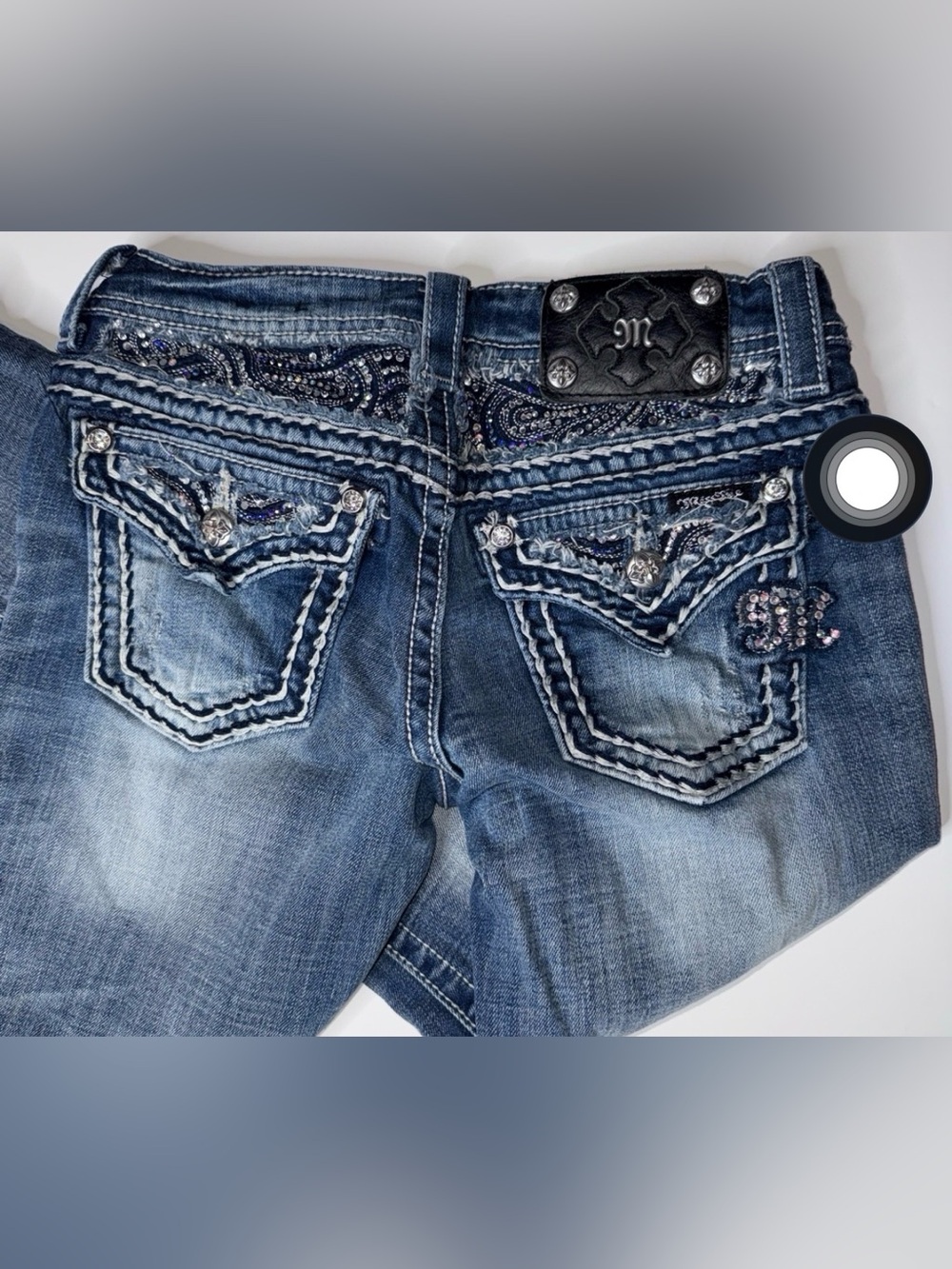 Miss Me Dark Blue Embellished Women's capri Jeans with Rhinestone Trim
